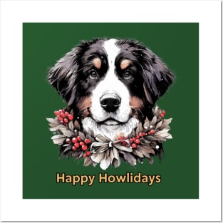 Happy Howlidays  - Bernese Mountain Dog Posters and Art